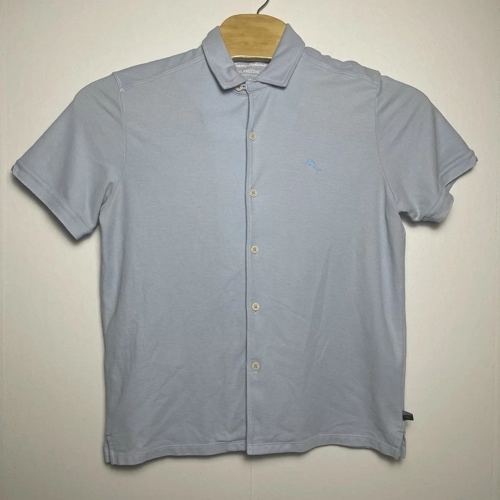 Tommy Bahama Island Zone Medium Blue Supima Camp Loop Collar 37.5 Technology - Picture 2 of 13